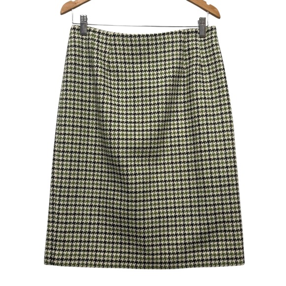 VTG Talbots Petites Skirt 8P Green Black Houndstooth Wool Blend Retro Preppy - Picture 1 of 7